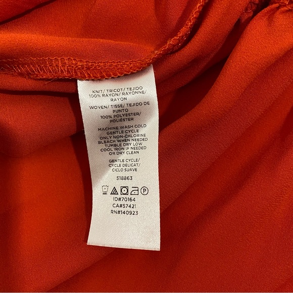 Loft Orange Red Tie Front Peasant Blouse With Ruffle Peplum Hem, Size Large - Picture 15 of 16